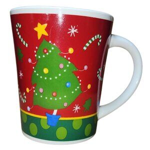 Whimsical Dancing Christmas Tree Mug Coffee Cup Holiday Festive Candy Canes 12oz